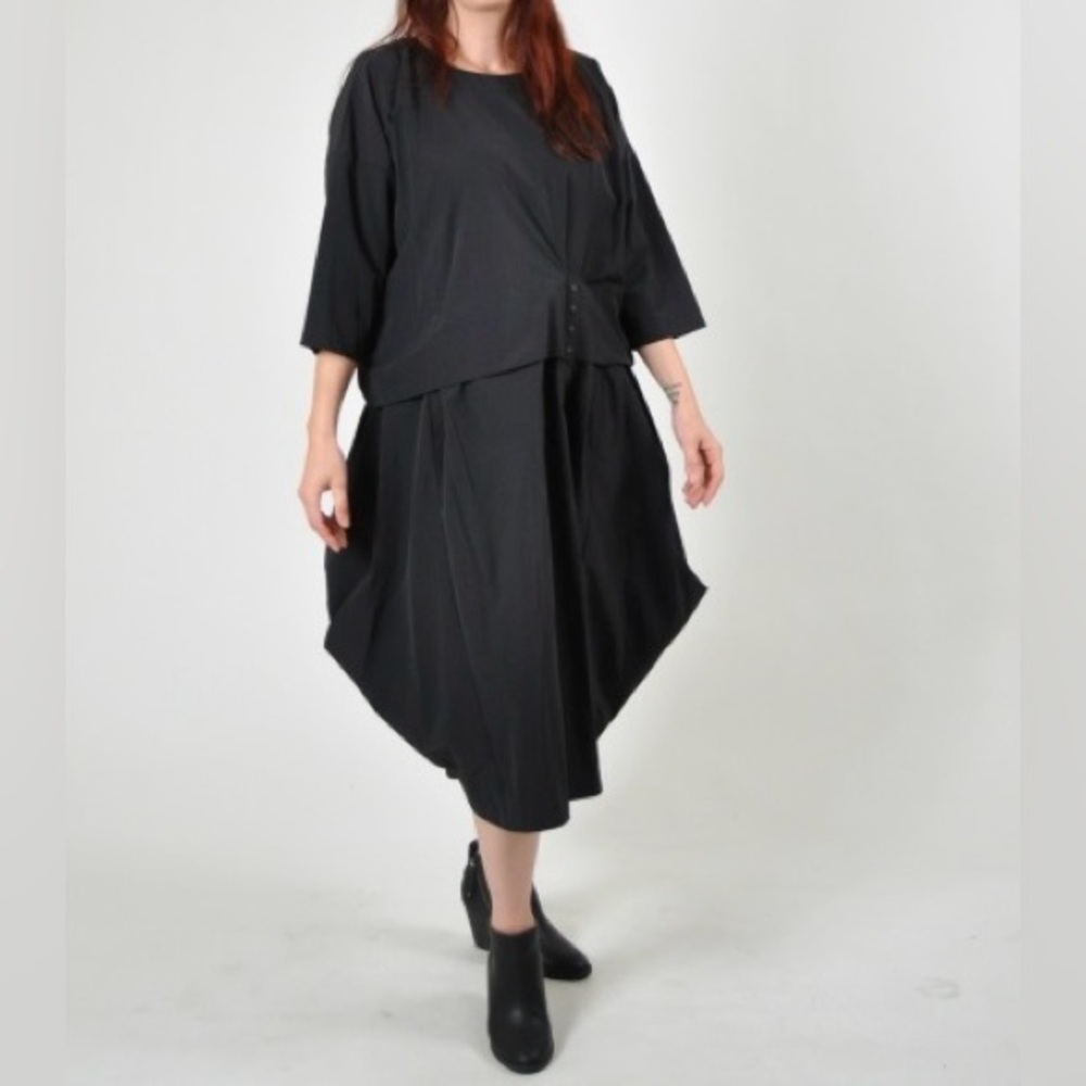 Spirithouse Tokyo Dress Womens Large Black Minimalist Capsule Asymmetric Cocoon